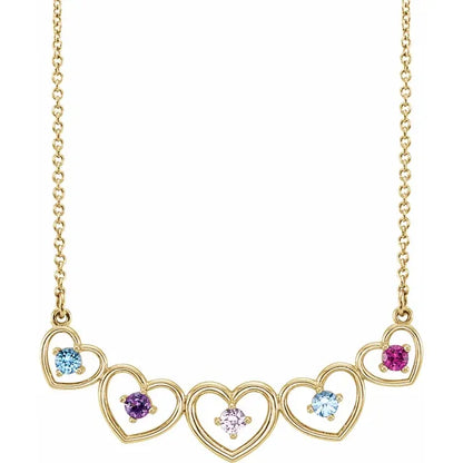 14K Yellow Gold Connected Heart Family Necklace