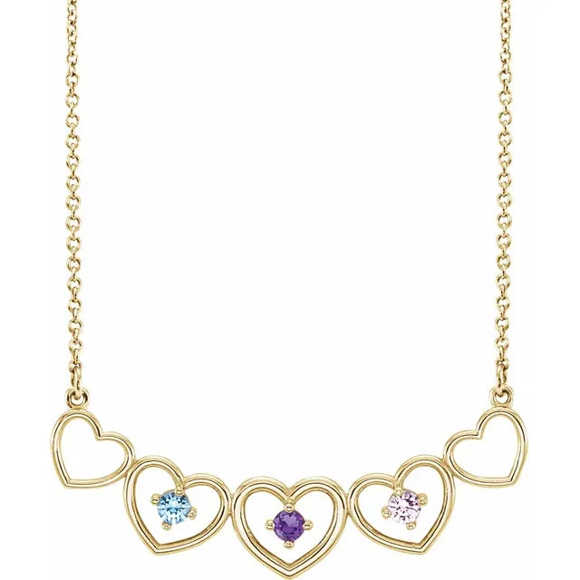 14K Yellow Gold Connected Heart Family Necklace