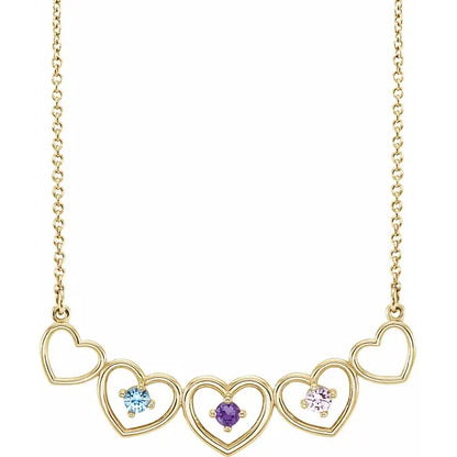 14K Yellow Gold Connected Heart Family Necklace