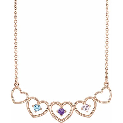 14K Rose Gold Connected Heart Family Necklace