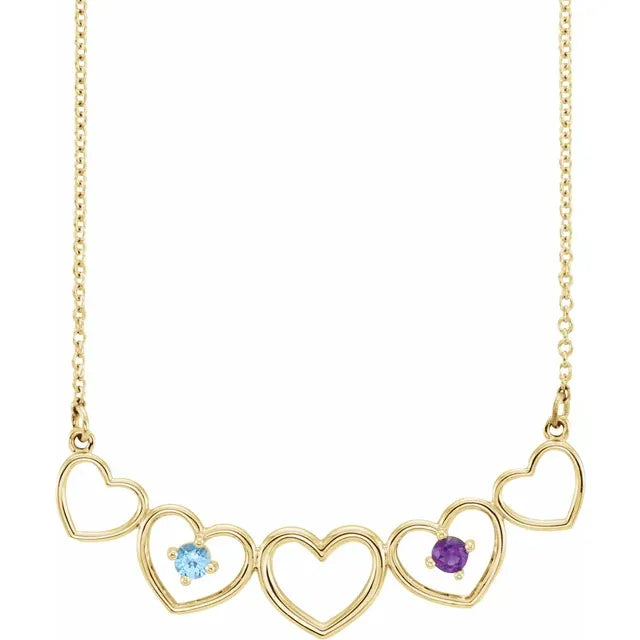 14K Yellow Gold Connected Heart Family Necklace