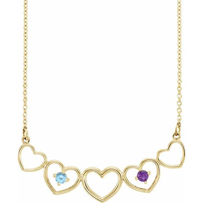 14K Yellow Gold Connected Heart Family Necklace