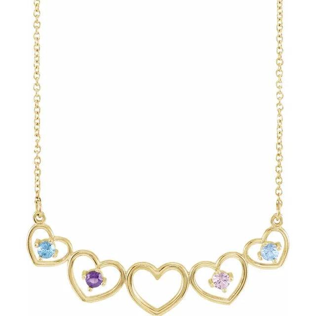 14K Yellow Gold Connected Heart Family Necklace