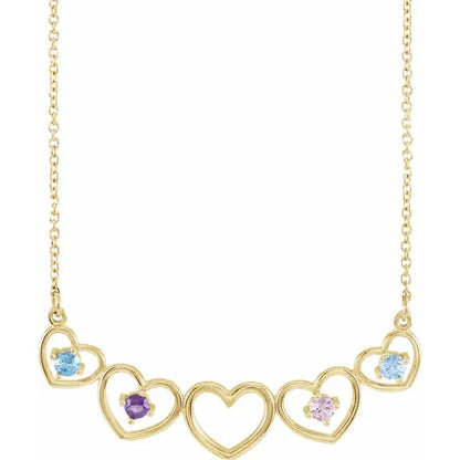 14K Yellow Gold Connected Heart Family Necklace
