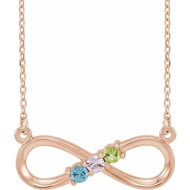 14K Rose Gold  Infinity Inspired Family Birthstone Necklace with 18" chain