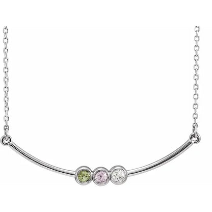 14K White Gold Family Birthstone Bezel-Set Bar 16-18" Necklace
