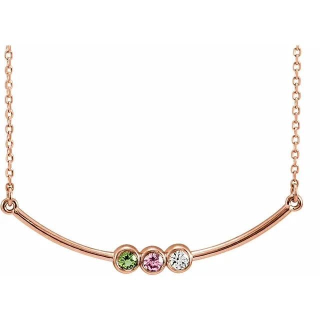 14K Rose Gold Family Birthstone Bezel-Set Bar 16-18" Necklace