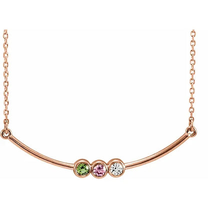 14K Rose Gold Family Birthstone Bezel-Set Bar 16-18" Necklace