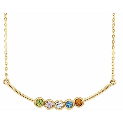 14K Yellow Gold Family Birthstone Bezel-Set Bar 16-18" Necklace