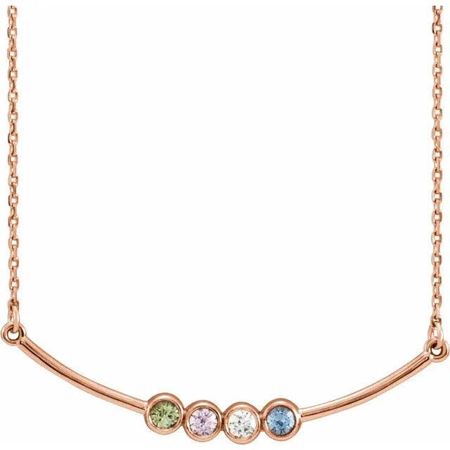 14K Rose Gold Family Birthstone Bezel-Set Bar 16-18" Necklace
