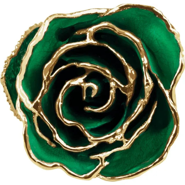 May Emerald Colored Lacquered Birthstone Rose with Gold Trim