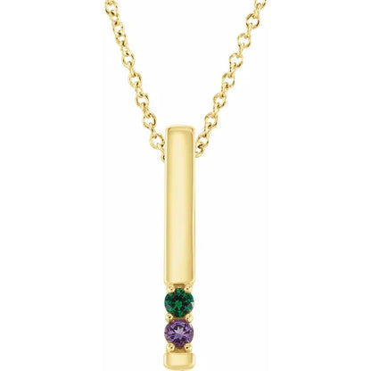 14K Yellow Gold Family Birthstone Bar 16-18" Necklace