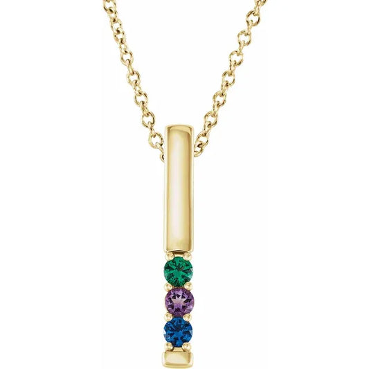 14K Yellow Gold Family Birthstone Bar 16-18" Necklace