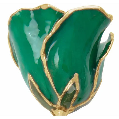 May Emerald Colored Lacquered Birthstone Rose with Gold Trim