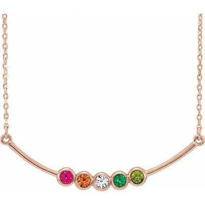 14K Rose Gold Family Birthstone Bezel-Set Bar 16-18" Necklace