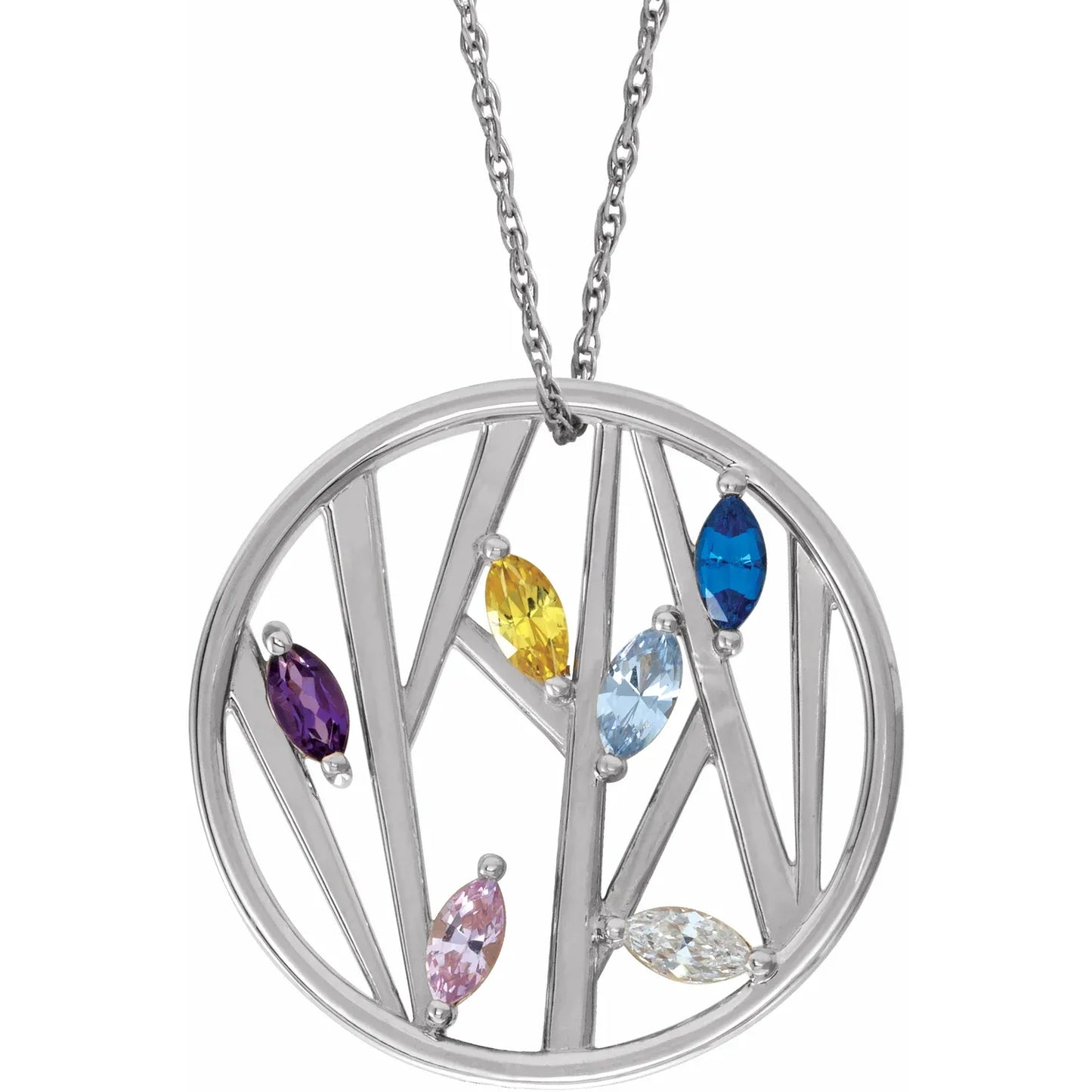 14K White Gold Tree Branch Family 16-18" Necklace