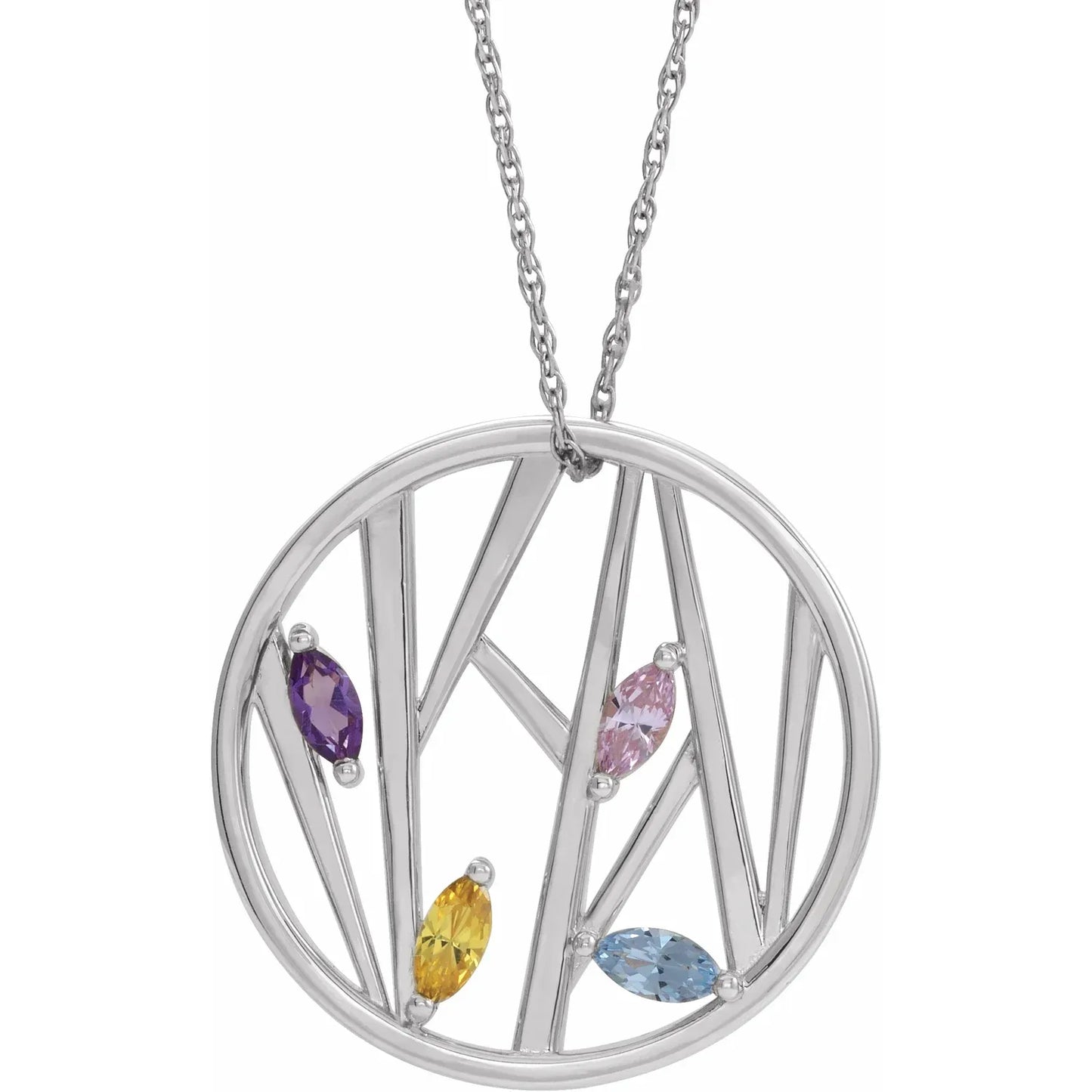 14K White Gold Tree Branch Family 16-18" Necklace