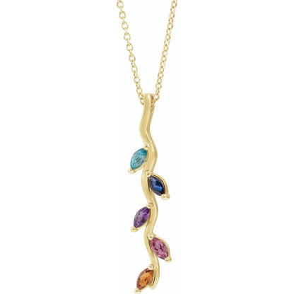 14K Yellow Gold Family Scattered Bar 16-18" Necklace