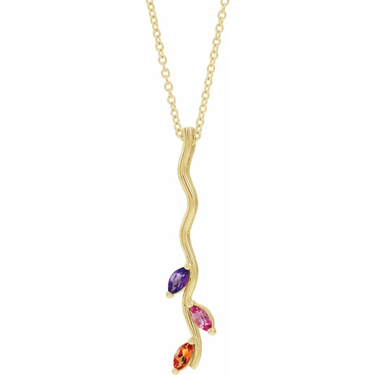 14K Yellow Gold Family Scattered Bar 16-18" Necklace