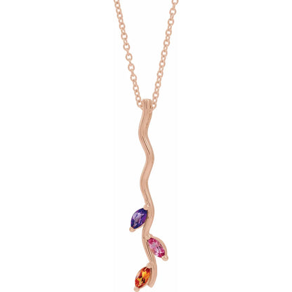 14K Rose Gold Family Scattered Bar 16-18" Necklace
