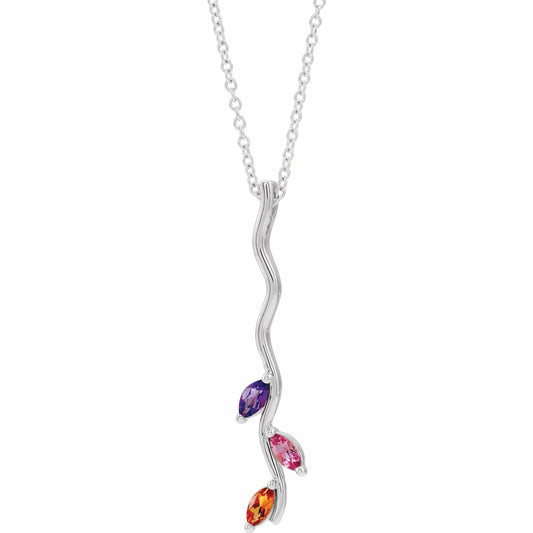 14K White Gold Family Scattered Bar 16-18" Necklace