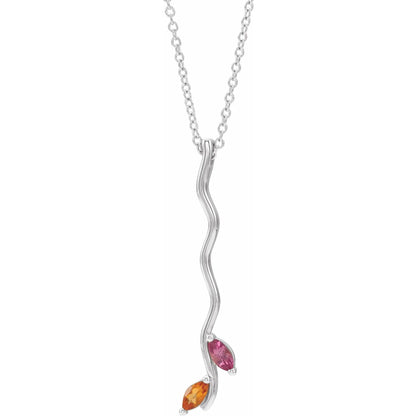 14K White Gold Family Scattered Bar 16-18" Necklace
