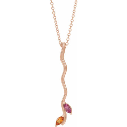 14K Rose Gold Family Scattered Bar 16-18" Necklace