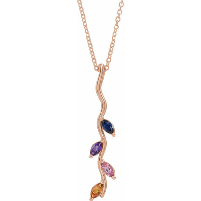 14K Rose Gold Family Scattered Bar 16-18" Necklace