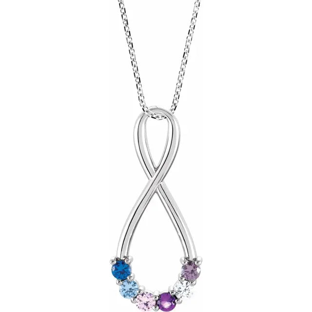14K White Gold  Infinity-Inspired Family Birthstone Necklace with 16" - 18" chain