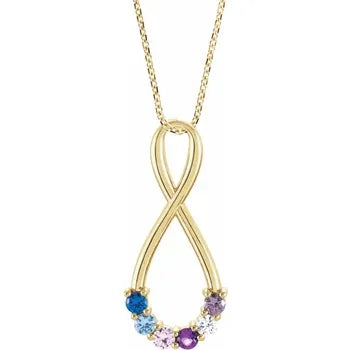 14K Yellow Gold  Infinity-Inspired Family Birthstone Necklace with 16" - 18" chain