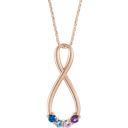 14K Rose Gold  Infinity-Inspired Family Birthstone Necklace with 16" - 18" chain