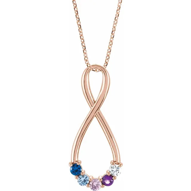 14K Rose Gold  Infinity-Inspired Family Birthstone Necklace with 16" - 18" chain