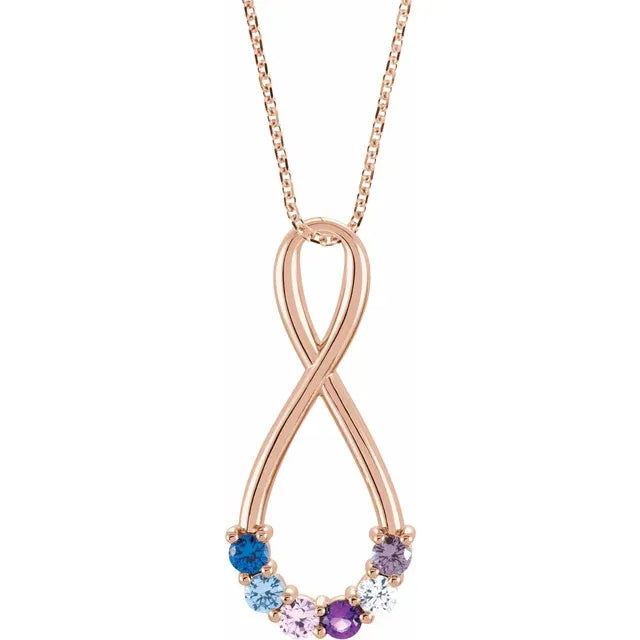 14K Rose Gold  Infinity-Inspired Family Birthstone Necklace with 16" - 18" chain