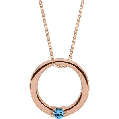 14K Rose Gold Circle Birthstone Necklace with 16" - 18" chain