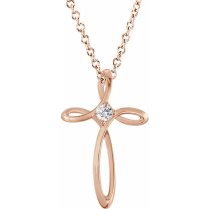 14K Rose Gold Family Birthstone Cross Necklace