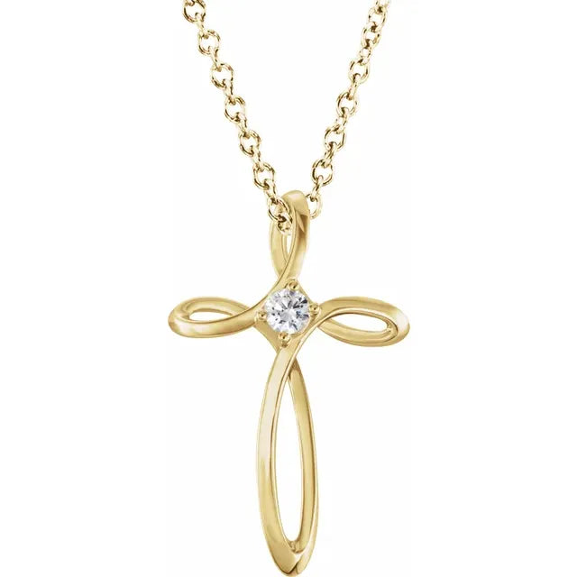 14K Yellow Gold Family Birthstone Cross Necklace