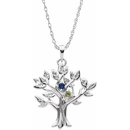 14K White Gold My Tree™ Family Birthstone Necklace With 18" Chain