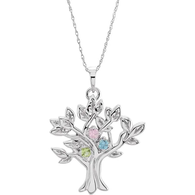 14K White Gold My Tree™ Family Birthstone Necklace With 18" Chain