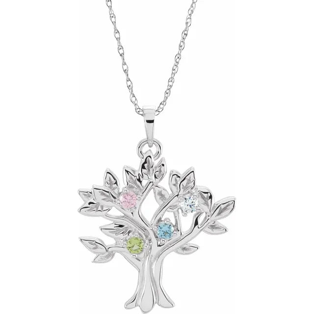 14K White Gold My Tree™ Family Birthstone Necklace With 18" Chain