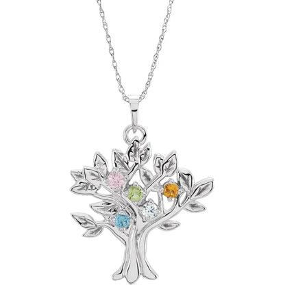 14K White Gold My Tree™ Family Birthstone Necklace With 18" Chain