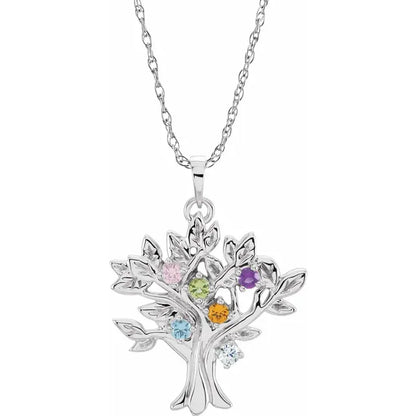 14K White Gold My Tree™ Family Birthstone Necklace With 18" Chain
