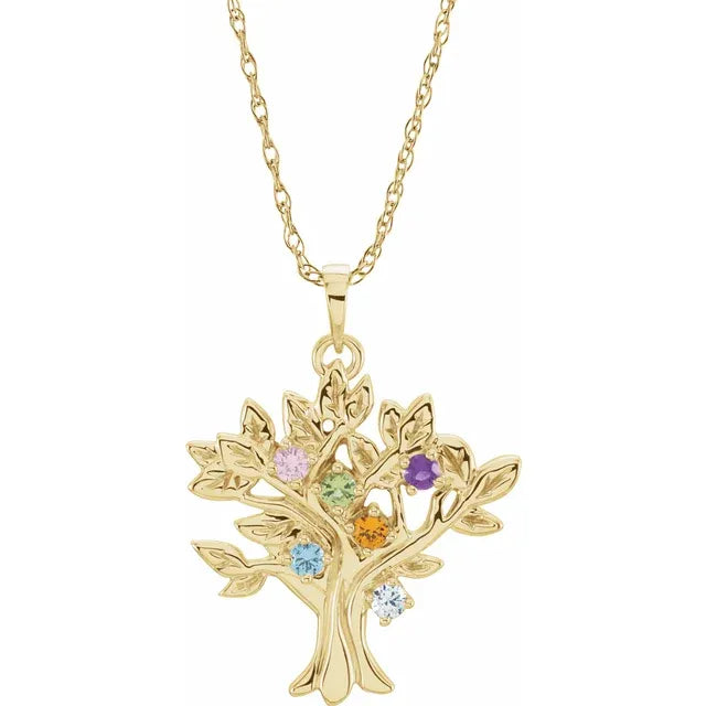 14K Yellow Gold My Tree™ Family Birthstone Necklace With 18" Chain
