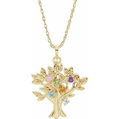 14K Yellow Gold My Tree™ Family Birthstone Necklace With 18" Chain