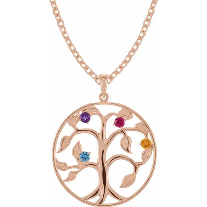 14K Rose Gold Family Tree Birthstone Necklace
