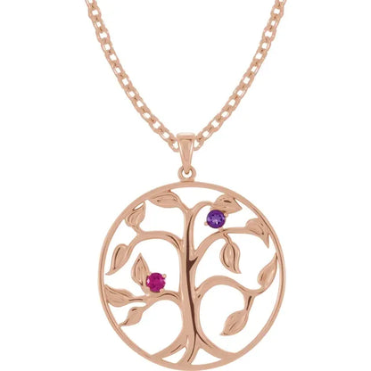14K Rose Gold Family Tree Birthstone Necklace