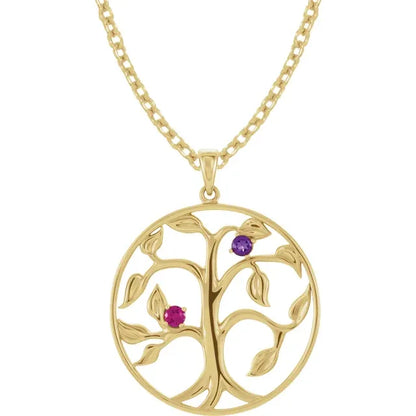 14K Yellow Gold Family Tree Birthstone Necklace