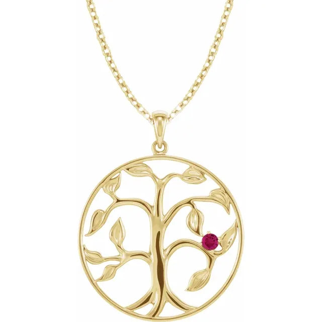 14K Yellow Gold Family Tree Birthstone Necklace