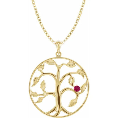 14K Yellow Gold Family Tree Birthstone Necklace