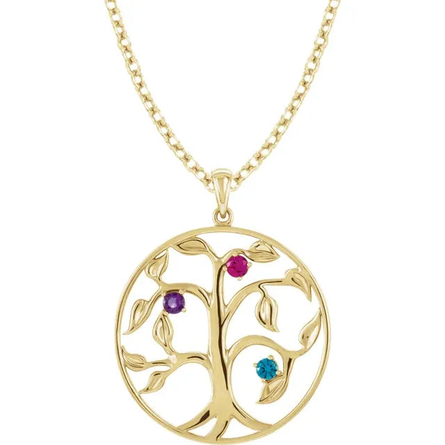 14K Yellow Gold Family Tree Birthstone Necklace