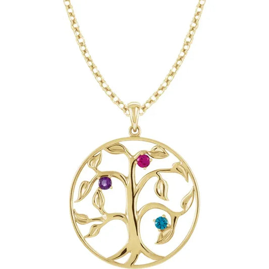 14K Yellow Gold Family Tree Birthstone Necklace